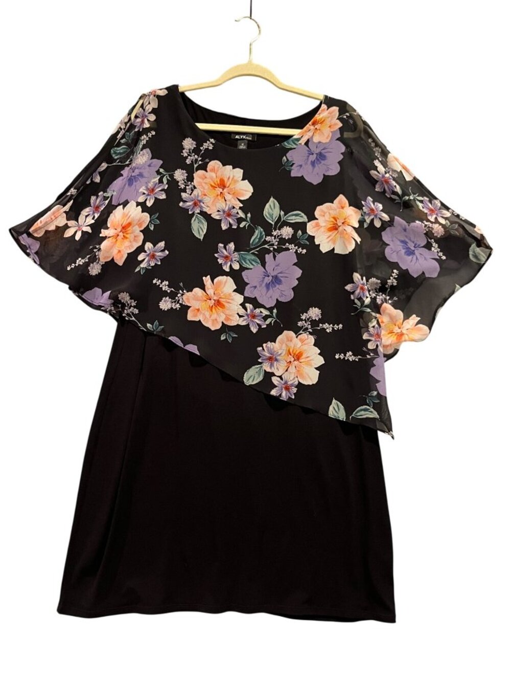 Black Floral Alyx Dress With Sheer Overlay - Size 16 - Polyester Blend